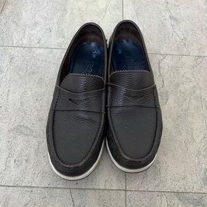 Men's Ferragamo brown pebbled leather boat shoes sz 9D